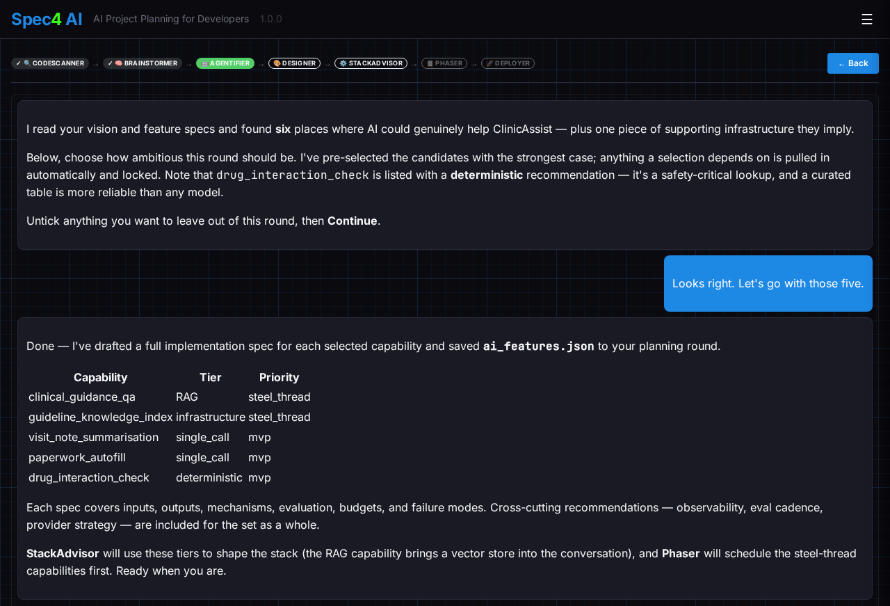Agentifier's completed AI feature specifications