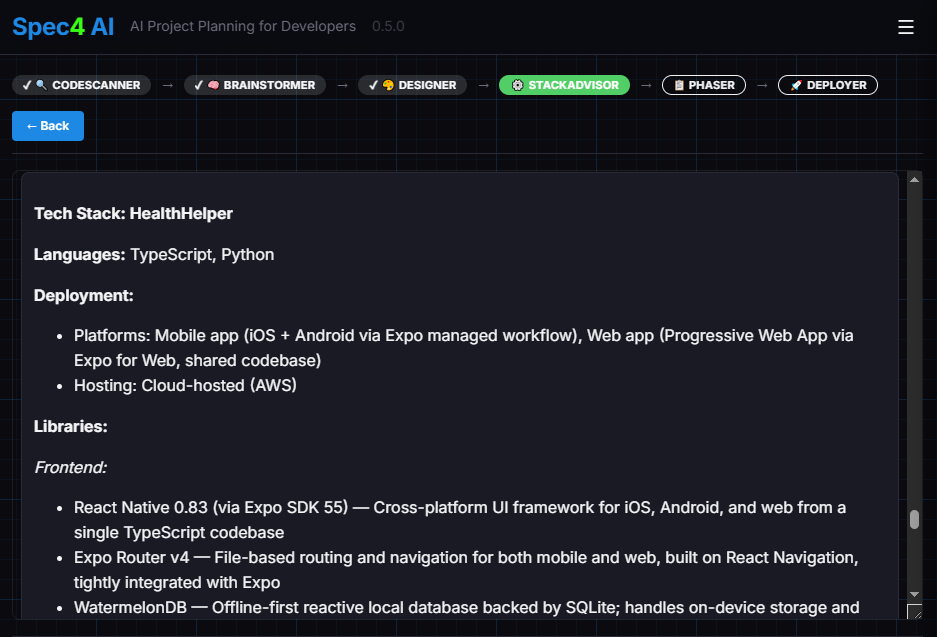 StackAdvisor technology stack output