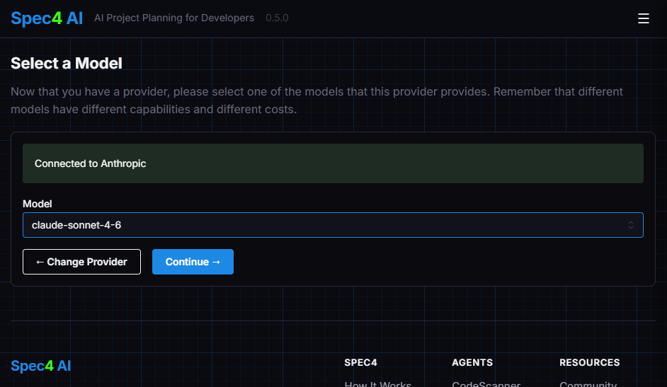 Choosing a model in Spec4